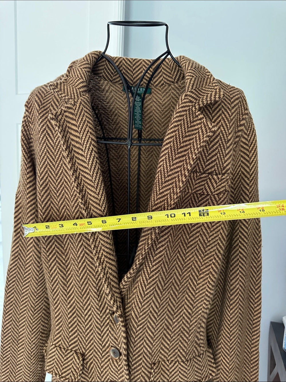Lauren Ralph Lauren Brown Herringbone Long Cardigan - Picture 5 of 6